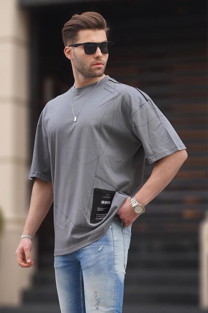 Ανδρικό μπλουζάκι με καπνιστό σχέδιο Oversize 7004