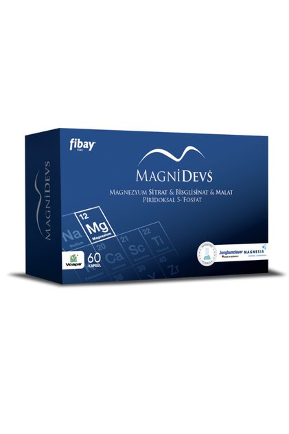 Magnidevs 60 Kapsül Üçlü Form (SİTRAT, BİGLİSİNAT, MALAT, VİTAMİN B6 İçeren Gıda Takviyesi)