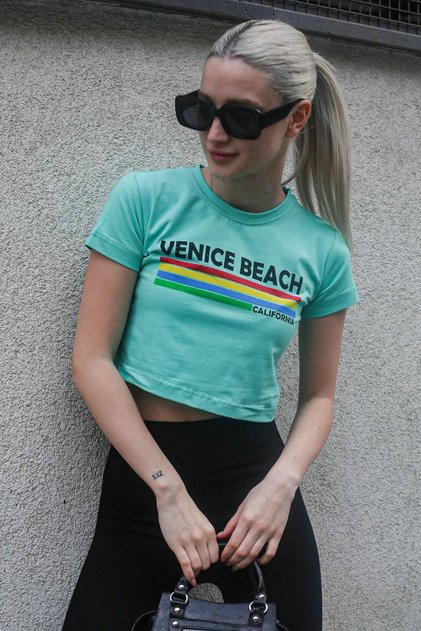 Mint Green Printed Crop T-Shirt Mg1535