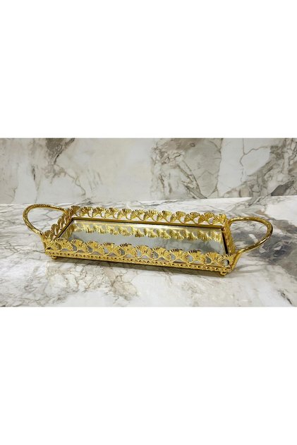 Mini Mirror Presentation Tray 12X24 cm Gold Color