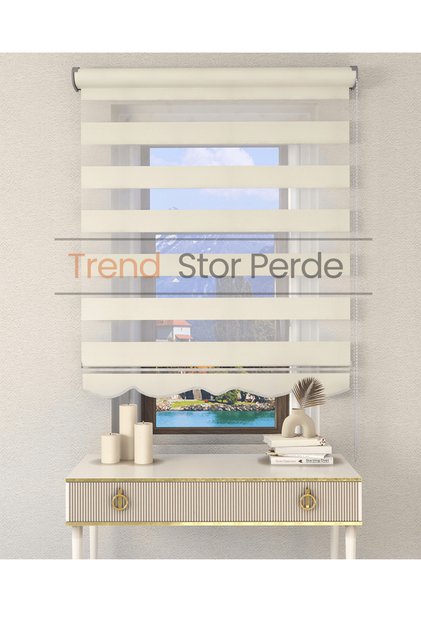 Krem Etek Dilimli Zebra Stor Güneşlik Perde