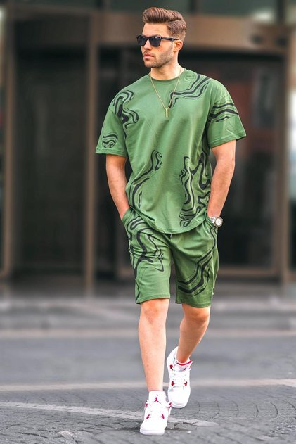 Khaki Patterned Men's Shorts Set 5948