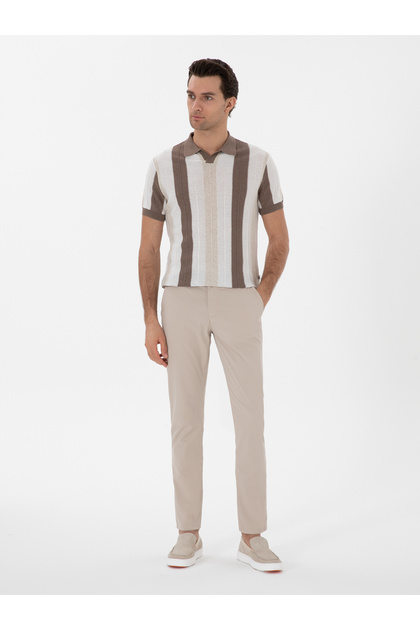 Beige Slim Fit Cotton Blended Canvas Pants 50312177-Vr011