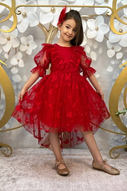Butterfly Patterned Tailed Children's Evening Dress Aged 6/9 Aby211