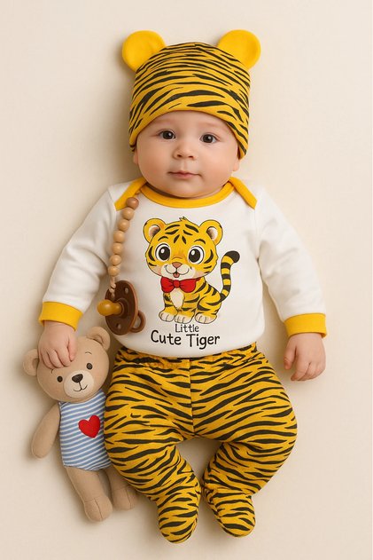 Minibird tiger Printed hat 3-piece baby set
