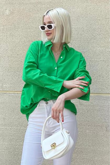 Mad Girls Yeşil Oversize Gömlek Mg1369