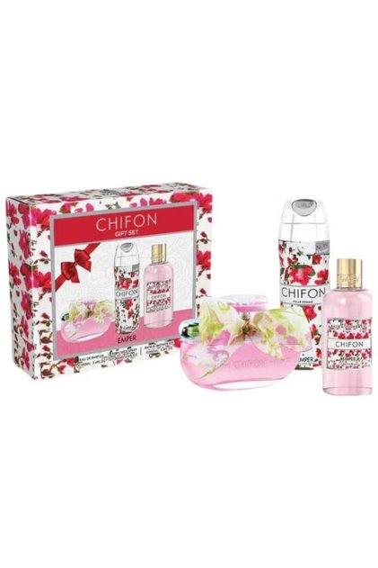مجموعة هدايا Eau de parfum تتكون من عطر 100 مل ورذاذ للجسم 200 مل وجل استحمام 250 مل.
