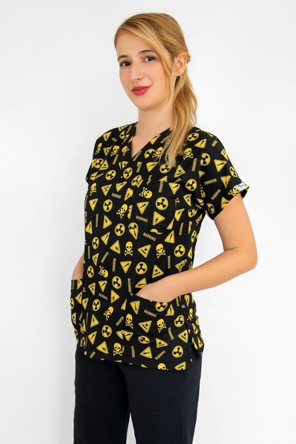 Unisex Black Radiology Radiologist Themed Lycra Scrubs Single Top Uniform