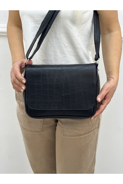Genuine Leather, Cross Strap, Daily Bag, Women's Shoulder Bag, Black Patterned 25*21*8 cm