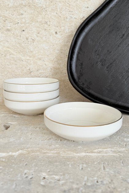 Modern Gold Cream 4 Person 15 Cm Porcelain Soup Bowl Set