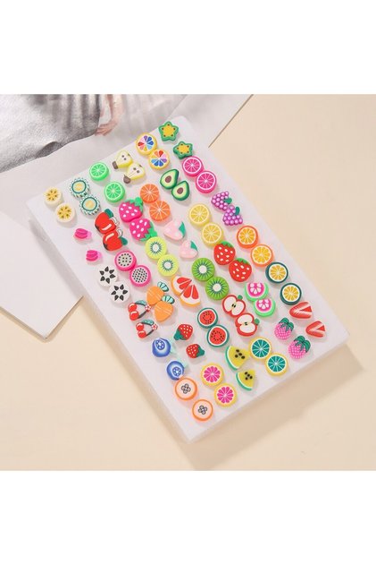 ZJ10236 Trendy 36Pairs/lot Women Fruit Animal Stud Earrings Set New Fashion Resin Colorful Multi-sty