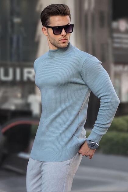 Water Green Turtleneck Men's Knitwear Sweater 6822