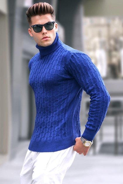 Hellmarineblauer Rollkragen-Strickpullover 5759