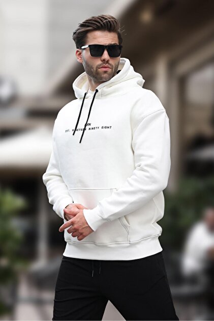 Madmext Siyah Kapüşonlu Nakış Detaylı Cepli Erkek Sweatshirt 7066
