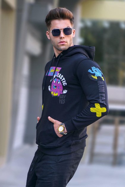 Black Printed Hooded Sweatshirt 5896