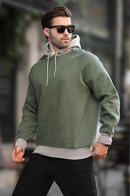 Madmext Haki Renk Bloklu Kapüşonlu Sweatshirt 7073 - Fiyatı, Yorumları