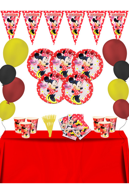 Crveni set dekoracija za rođendansku proslavu za 16 osoba, Minnie Mouse