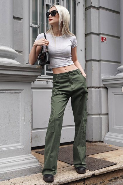 Khaki Straight Fit Cargo Trousers Mg1601