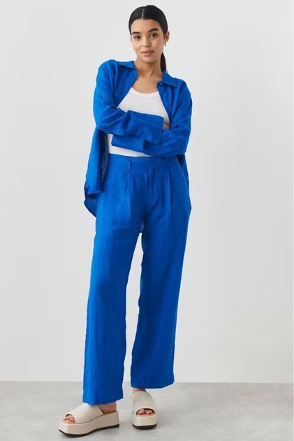 Saks Leinenhose mit weitem Bein für Damen MG2021