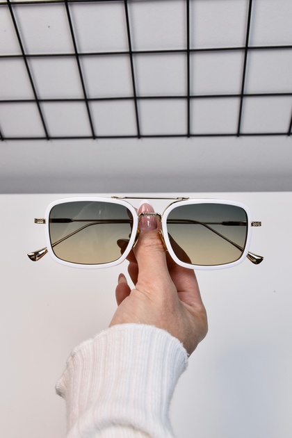 58 Ekartman Green White Metal Square Rectangle Women Unisex Men Uv400 Protection Sunglasses