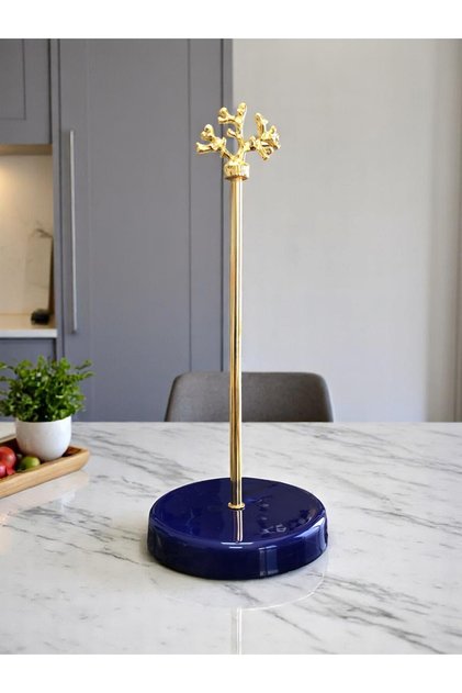 Paper Towel Holder Roll Napkin Holder Kitchen Accessory Ceramic Navy Blue Gold Coral - Feray Home