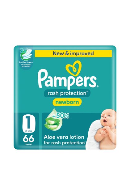 Aloe Vera Infused Leak-Guard Premium Taped Baby Diapers Size 1 (66 Count)