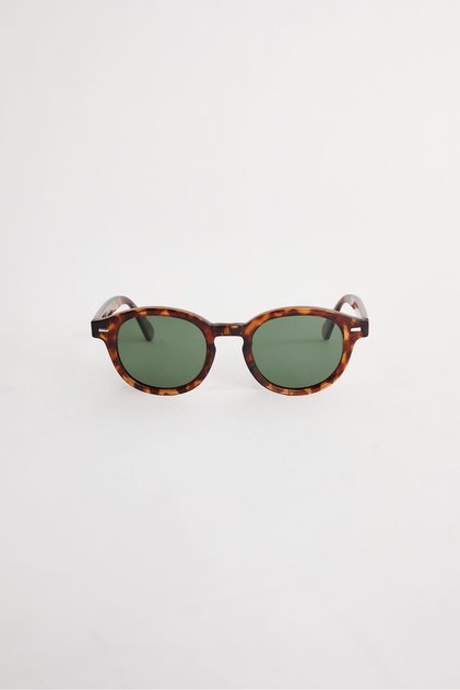 Unisex Round Brown Framed Leopard Pattern Sunglasses