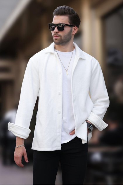 White Buttoned Men's Fleece Shirt 6753
