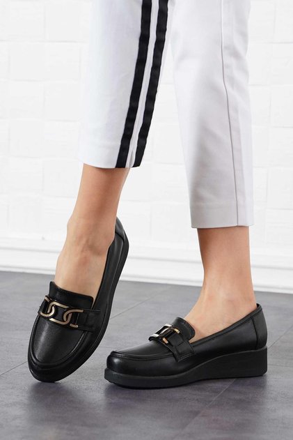Holap Women's Shoes with Snap Buckle Black
