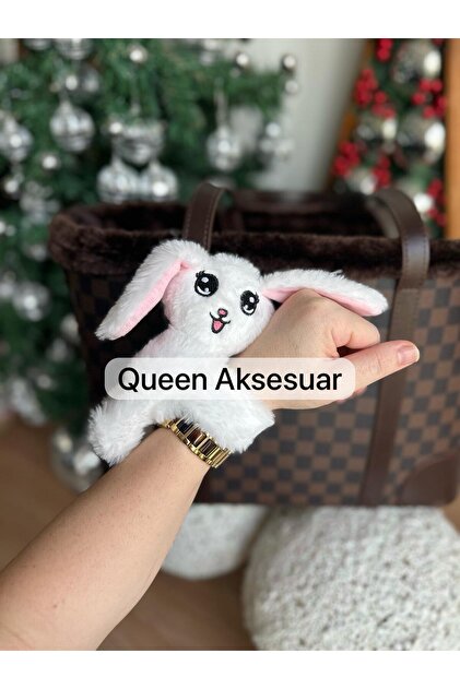 QUEEN AKSESUAR 3'ü 1 arada oyuncak peluş sarılan beyaz tavşan toka