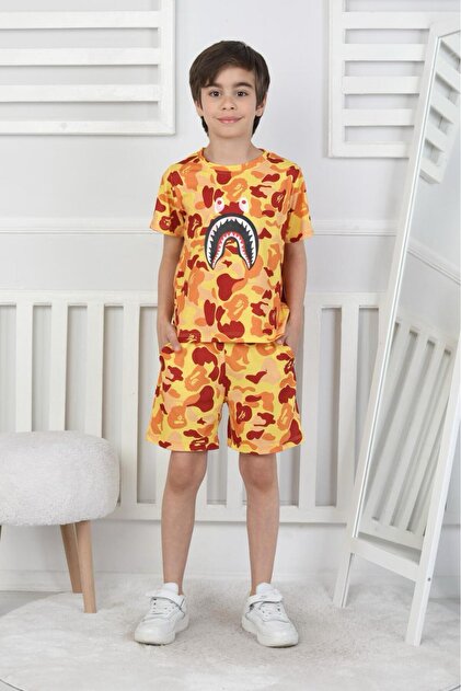 AXXAN BAPE şort tişort ikili takım erkek çocuk şortlu takım kız