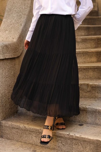 Three Layer Crepe Chiffon Skirt with Elastic Waist and Lining