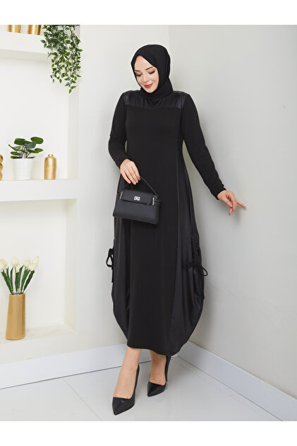 hijap leather dress DRESS WITH LEATHER DETAIL