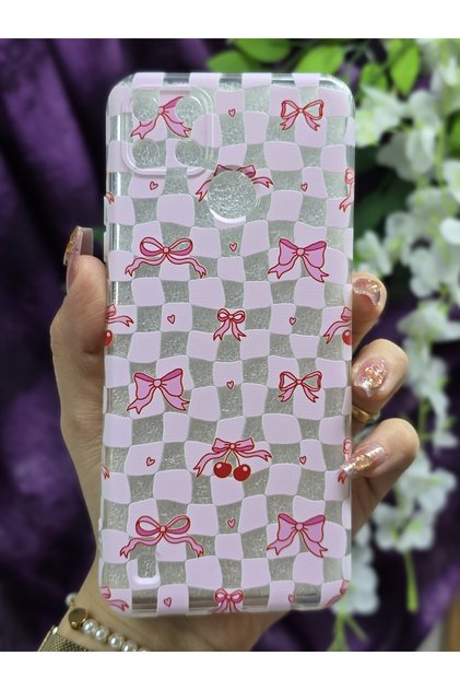 Realme C21Y / Realme C25Y Compatible Ribbon and Cherry Pattern Silicone Transparent Phone Case