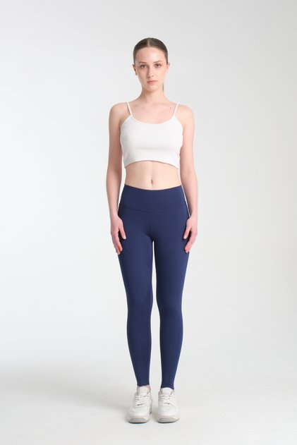 Women's Navy Blue Colored High Waist Tightening Korean Fabric Sports Leggings
