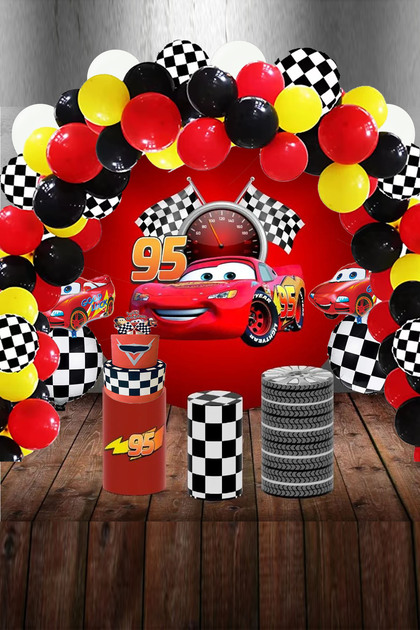 Cars Arabalar Şimşek Mcqueen 100 Ad. Balon , Zincir Ve Yapıştırma Bandı