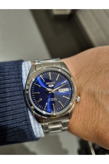 Seiko-Automatic Navy Blue Dial with Calendar Steel Bracelet 3 Atm Waterproof Men's Wristwatch