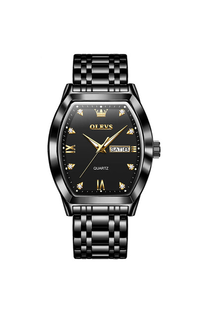 Ceas Bărbătesc Negru Tonneau Luminos Dată Zi Săptămână Oțel Inoxidabil 38mm CS1592