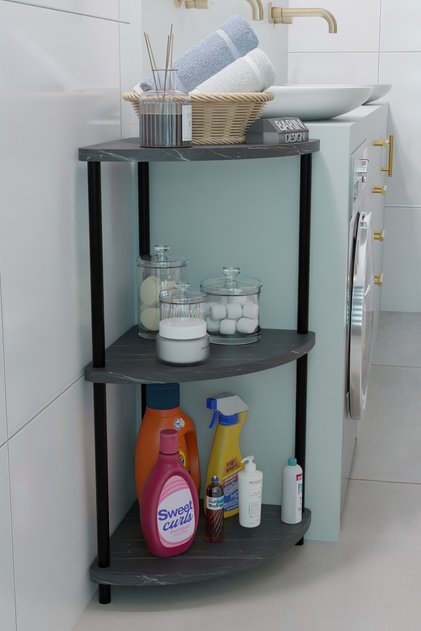 Compact 3 Tier Corner Shelf Modern Multipurpose Shelf Bathroom, Laundry Room Organizer Stylish Corner Unit
