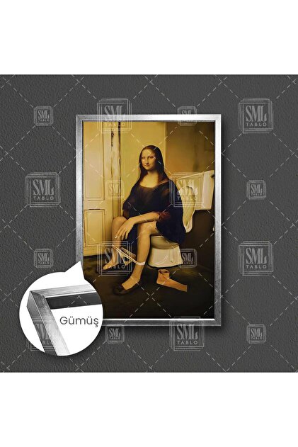 SML TABLO Monalisa Parodi Tuvalette Oturan Mona Lisa ve Klozet