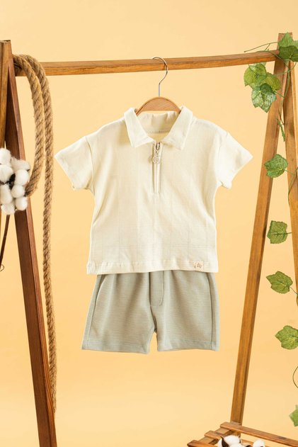 Girl Boy Baby Kids Green 2-Piece Set Polo Neck Shorts Cotton Comfortable Trend Fashion Bottom Top Set