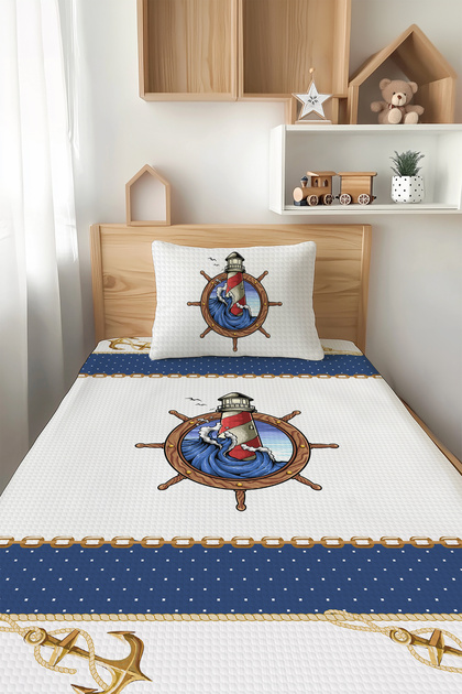 Talia Home Denizci Çapa Desenli Tek Kişilik Çocuk Pike Takımı TLAP