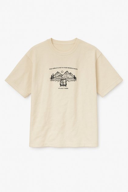 Beige Color Oversize the World Is Not in Your Book & Maps It's Out There Printed Unisex T-Shirt T-Shirt