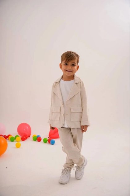 Boy's Beige Linen Pant-Jacket Suit