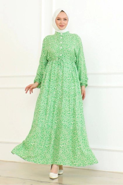 Daisy Patterned Viscose Dress - Green