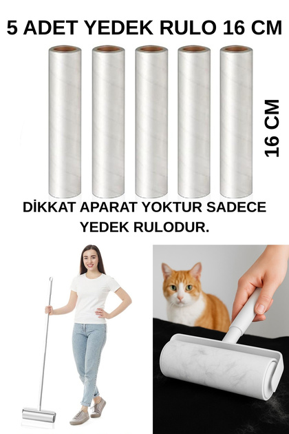 5 Adet Yedek Tüy Toplayıcı Rulo Kedi Köpek Tüyü Toplayıcı Yapışkanlı Yedek Rulosu XL 16 cm