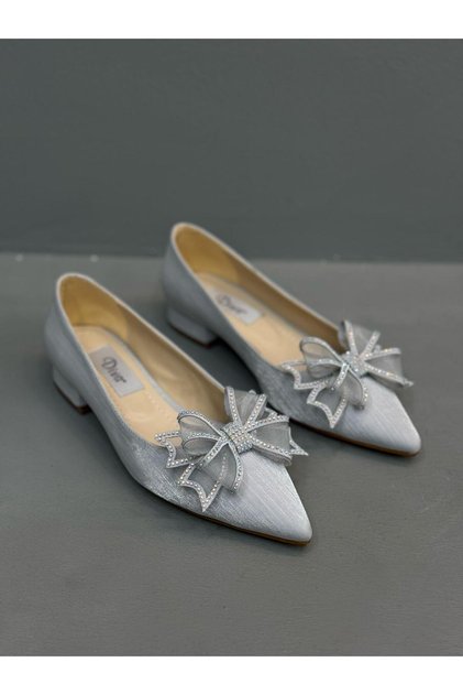 Silver Satin Stone Bow Women's Daily Ballerinas