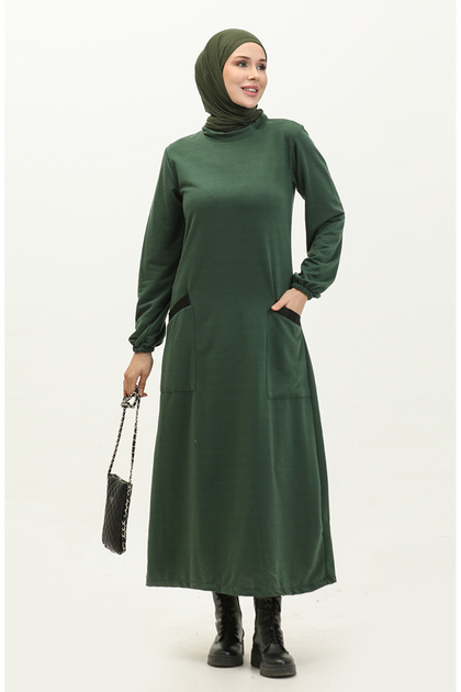 sefamerve Emerald Green Two Thread Pocket Dress - 0274-01- Trendyol sefamerve Emerald Green Two Thread Pocket Dress - 0274-01- Trendyol