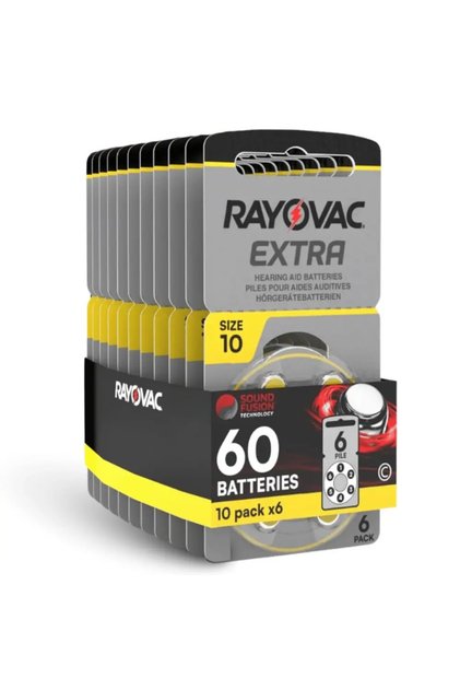 Extra 60-Pieces (10 Size) Hg0% (PR70) Zinc-Air 1.45V Hearing Aid Batteries