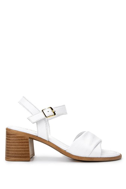 Women's Genuine Leather White Heeled Sandals